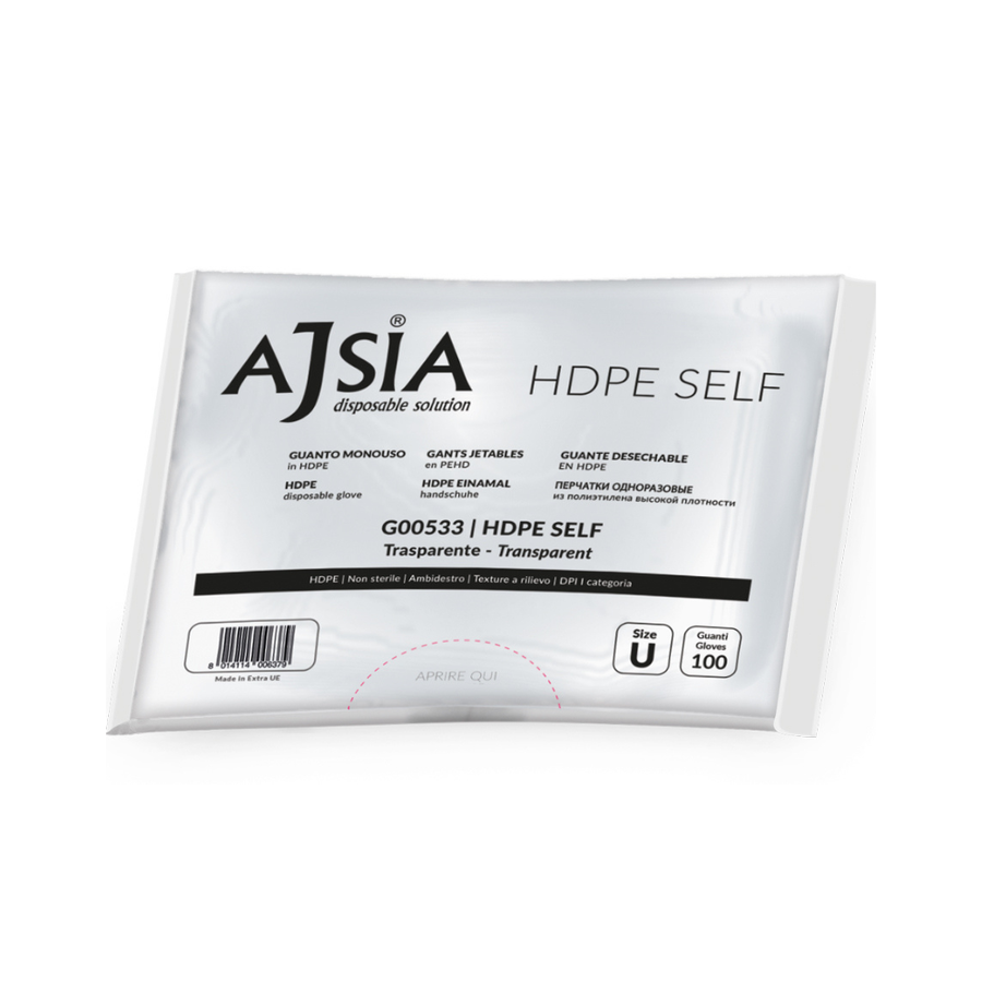 Guanti monouso in polietilene HDPE trasparenti Ajsia 0,6g per alimentare e ristorazione