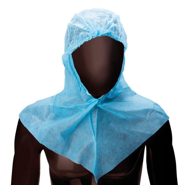 Cappuccio monouso Hood Cape Ajsia balaclava con scollo a V e davantino PLP 20g DPI I - 2 colori - cod. 17262/14098 - cartone 500 pz