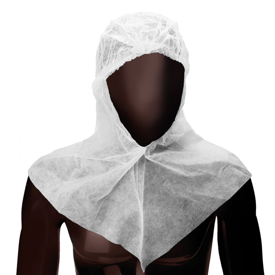 Cappuccio monouso Hood Cape Ajsia balaclava con scollo a V e davantino PLP 20g DPI I - 2 colori - cod. 17262/14098 - cartone 500 pz