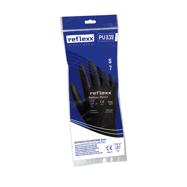 Guanti supportati in poliuretano nero: Reflexx PU131 - 1 paio | PU131 | 100 paia