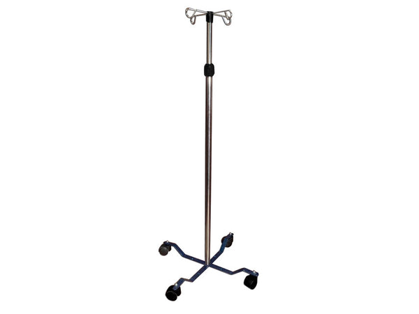 Asta Portaflebo su Piantana a 4 Ruote - Acciaio Inox - 4 Ganci di Acciaio Inox