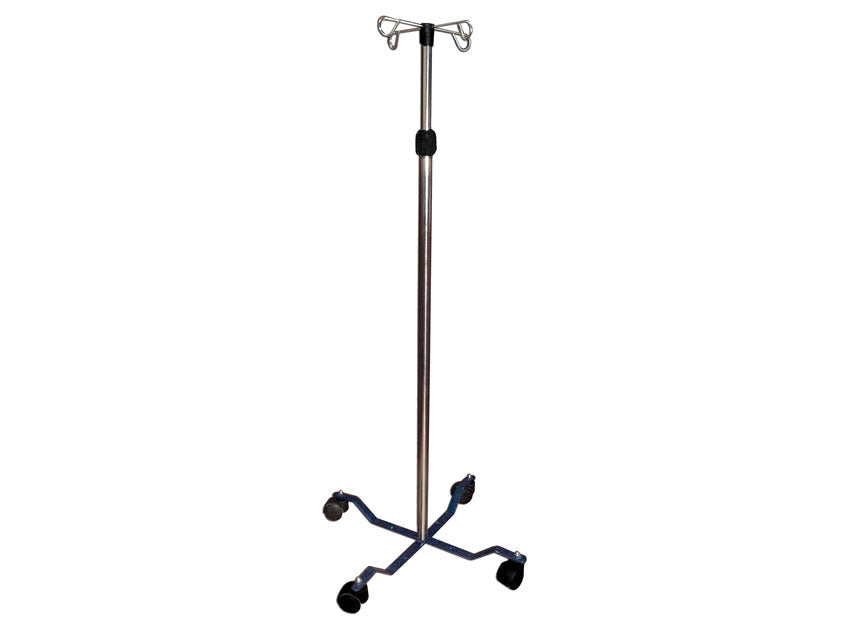 Asta Portaflebo su Piantana a 4 Ruote - Acciaio Inox - 4 Ganci di Acciaio Inox