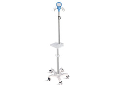 Piantana per Pompe Infusionali a 5 Ruote con Manico e Ripiano - Acciaio Inox - 4 Ganci - Portata 20 Kg