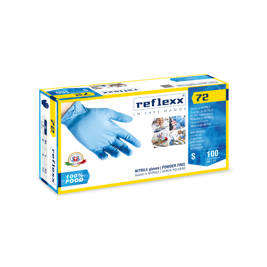 Guanti monouso in nitrile 100% Food Reflexx 72 - 3,5 g | R72 | 10 box da 100 pezzi