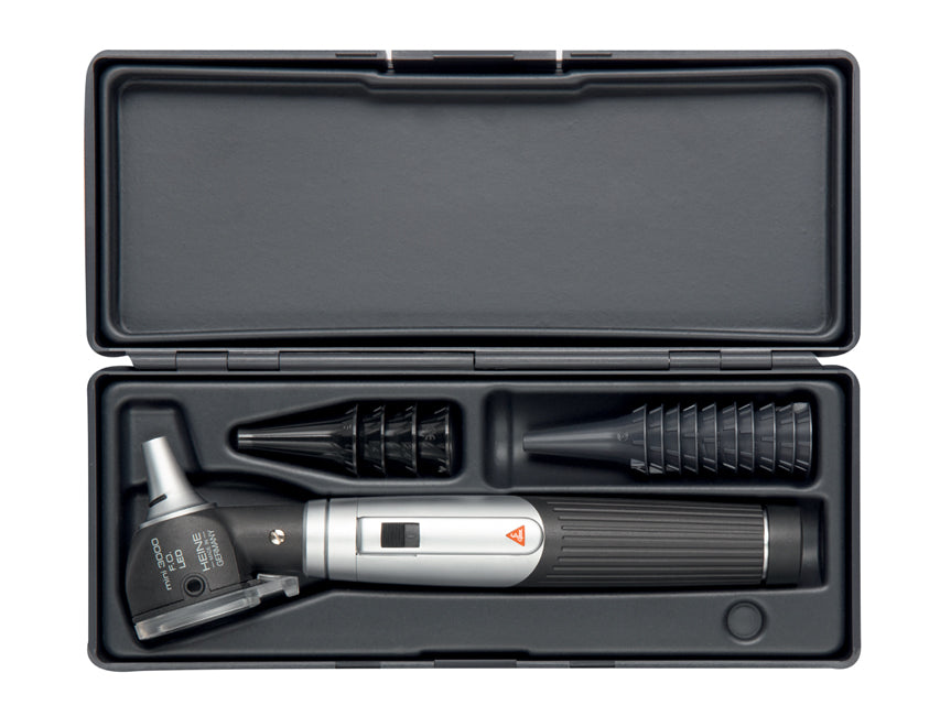 Otoscopio Heine Mini 3000 LED a F.o. con Speculum Riutilizzabili e Astuccio - Nero - D-885.20.021