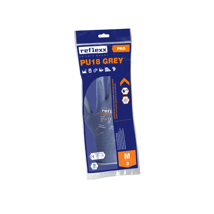 Guanti supportati in poliuretano grigio Reflexx PU18 - 1 paio - 100 paia
