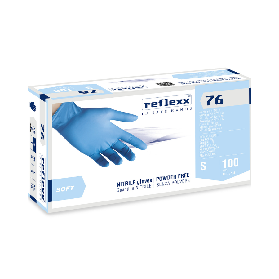 Guanti monouso in nitrile azzurro Reflexx R76 - 3,5 g - 10 box da 100 pezzi