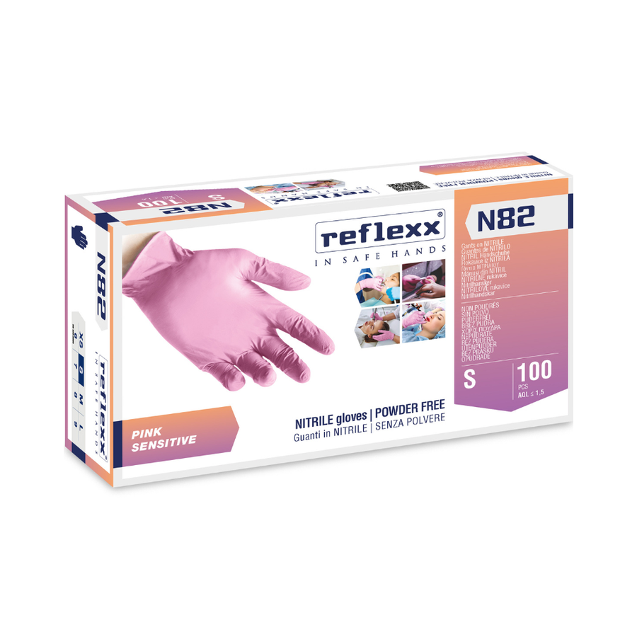 Guanti monouso in nitrile rosa ultra sensibile Reflexx Care N82 - 3,2 g - 10 box da 100 pezzi