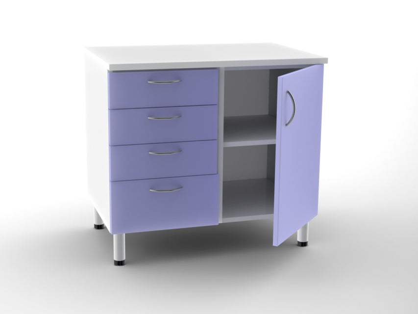 UNITÀ BASE DOPPIA 4 cassetti + 1 porta con 2 scaffali colore a richiesta