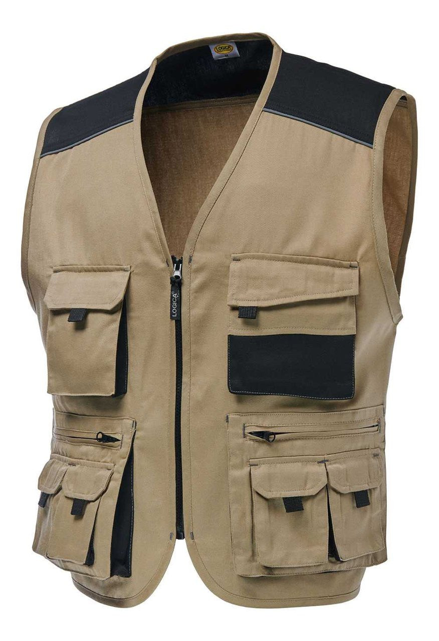 Gilet da lavoro Logica SAFARI multitasche con portabadge 190 gr - Beige