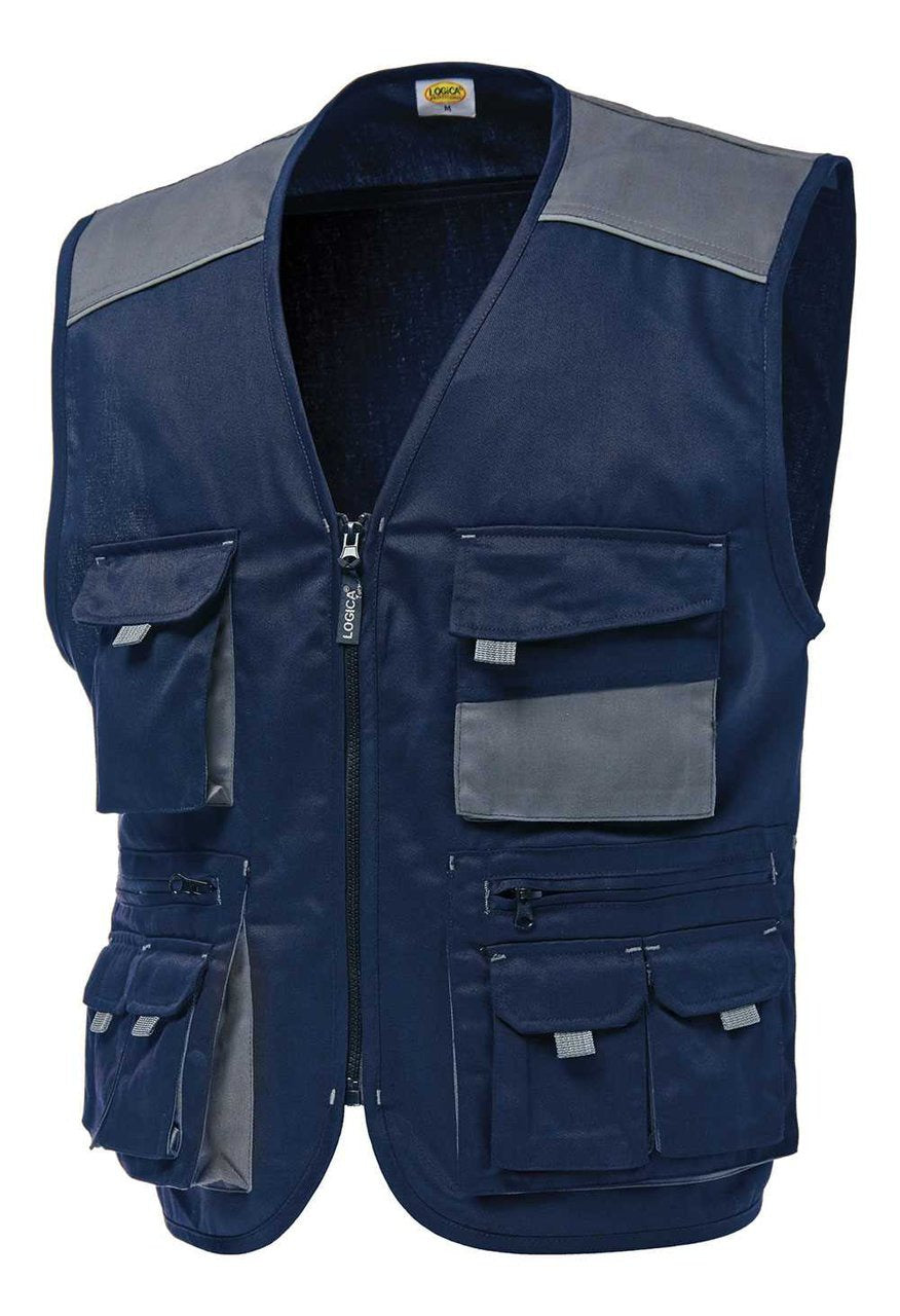 Gilet da lavoro Logica SAFARI multitasche con portabadge 190 gr - Blu