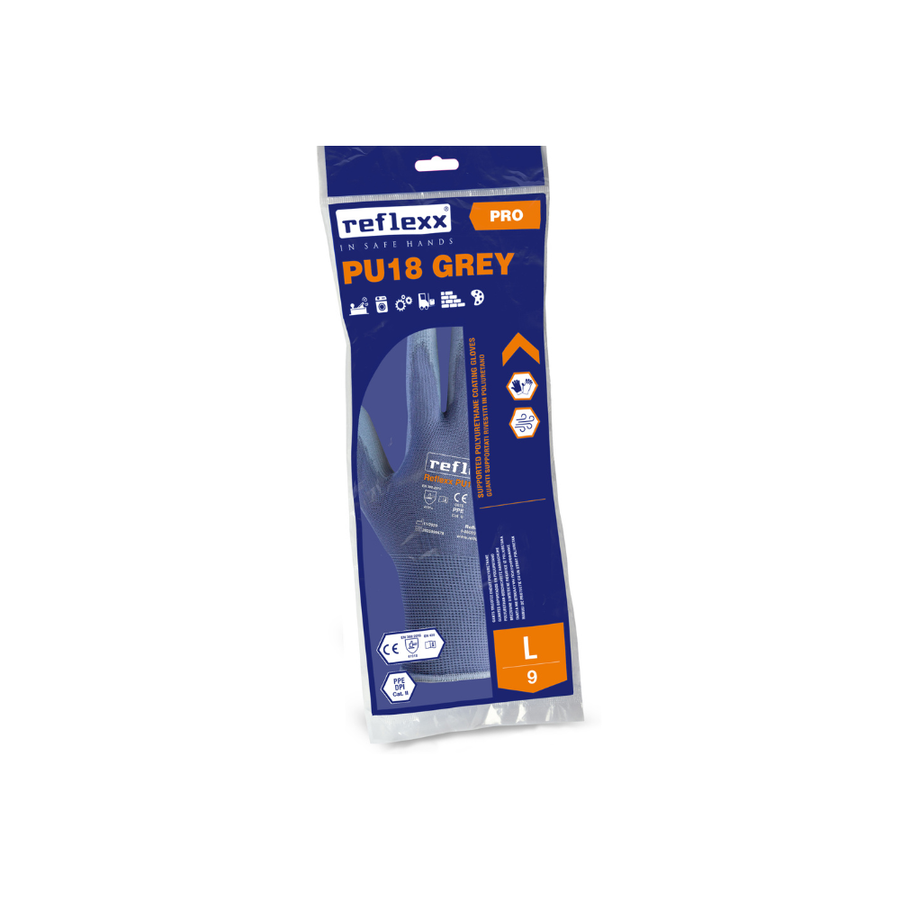 Guanti supportati in poliuretano grigio Reflexx PU18 - 1 paio - 100 paia