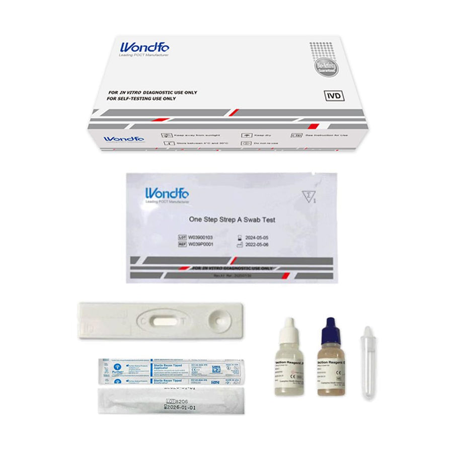 Contenuto del kit: cassetta test, tampone sterile, reagenti e contagocce Wondfo