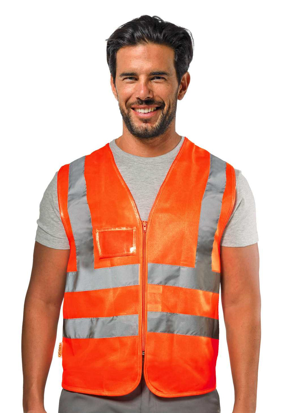 Gilet alta visibilita Logica HV015 con zip e portabadge EN ISO 20471 classe 2 - Arancio