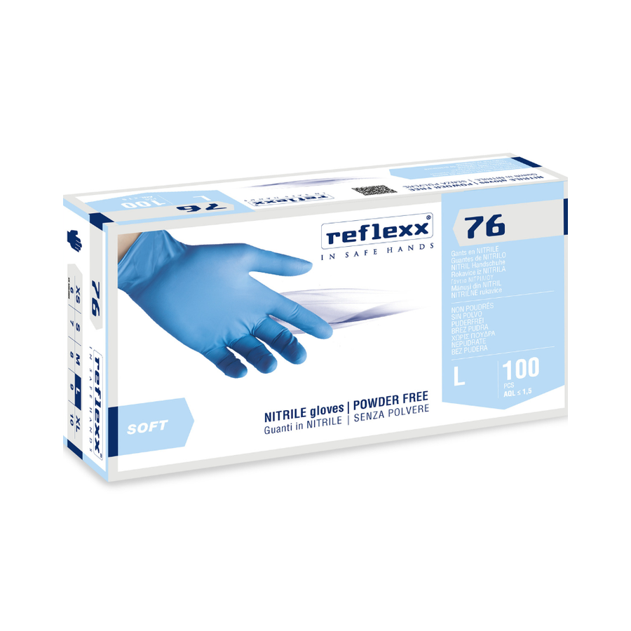 Guanti monouso in nitrile azzurro Reflexx R76 - 3,5 g - 10 box da 100 pezzi