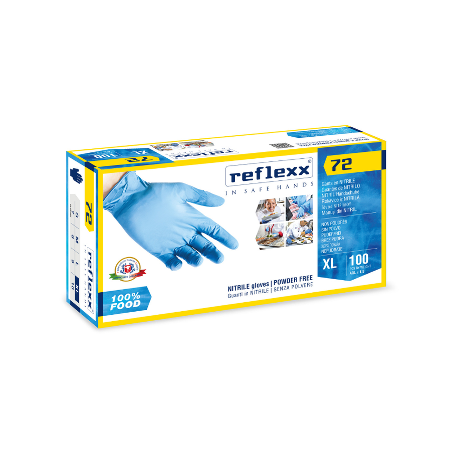 Guanti monouso in nitrile 100% Food Reflexx 72 - 3,5 g | R72 | 10 box da 100 pezzi