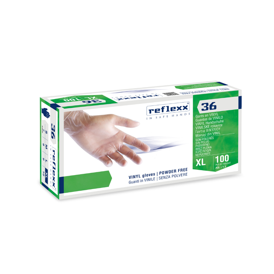 Guanti monouso in vinile senza polvere Reflexx 36 - 4,2g | 10 box da 100 pezzi