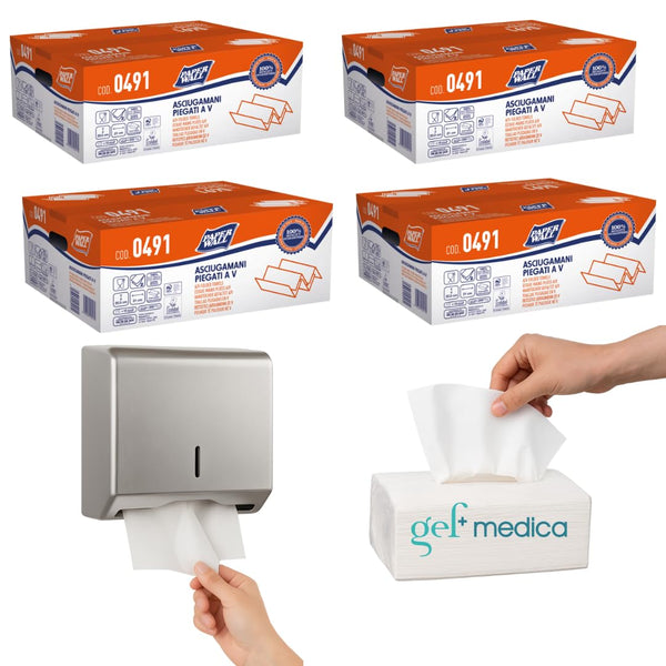 Asciugamani Piegati a V WALL0491 - 2 Veli Pura Cellulosa - 200 Fogli - Confezione 15 Pacchi (3.000 Fogli)