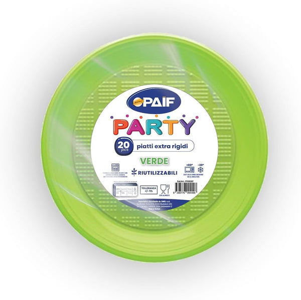 Paif Party piatti piani riutilizzabili verde 20 pezzi