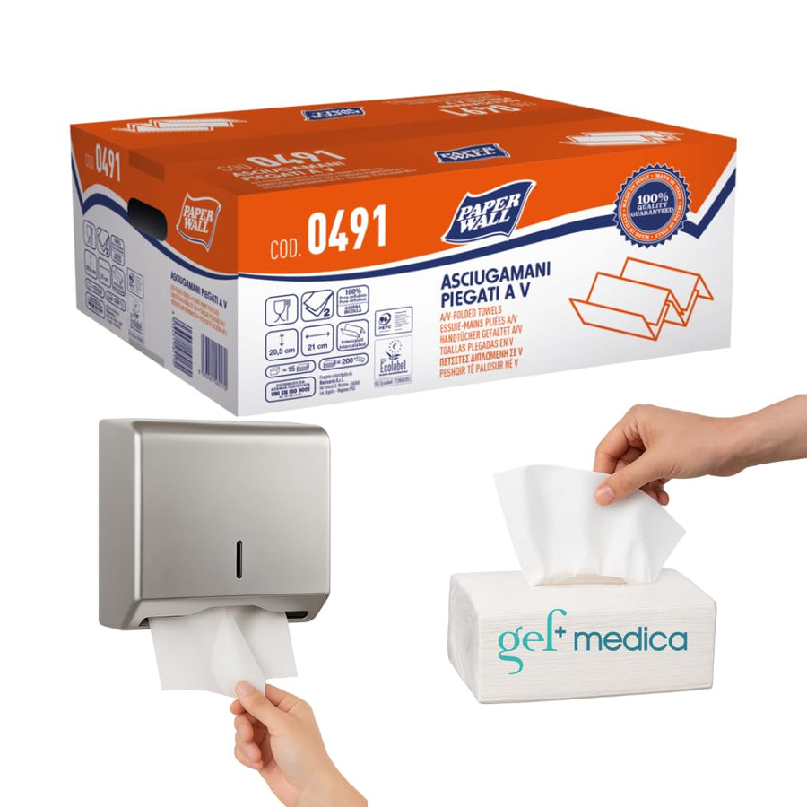 Asciugamani Piegati a V WALL0491 — 2 Veli Pura Cellulosa, 3.000 Fogli | GEF Medica