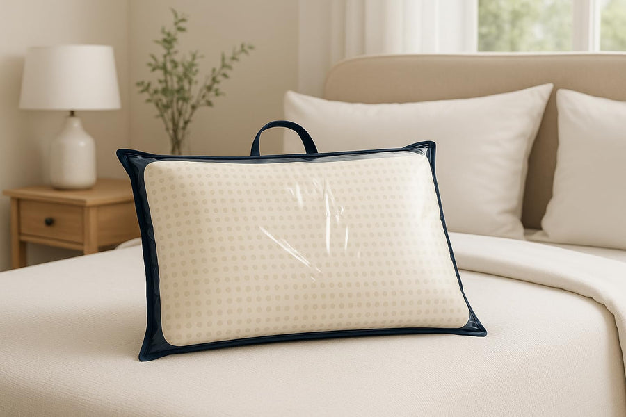 Custodia porta cuscino professionale 81x51 cm blu - busta salvaspazio con zip e manico TNT - ideale per hotel, ristoranti e catering