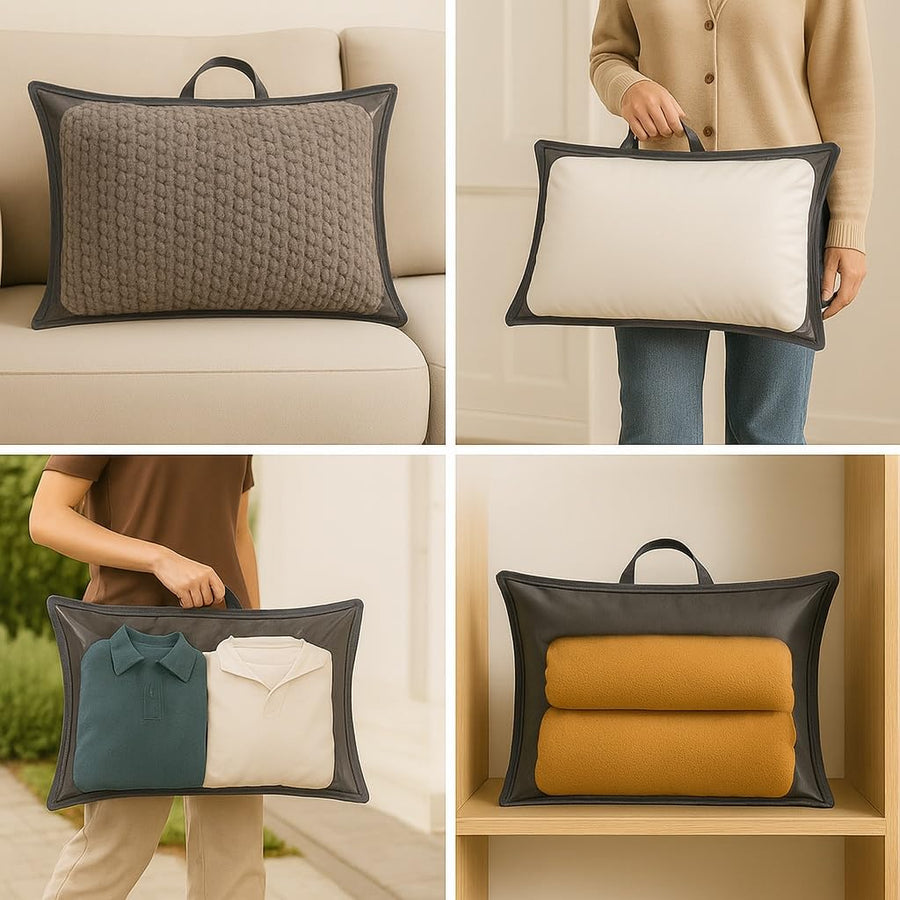 Custodia porta cuscino professionale 81x51 cm grigio - busta salvaspazio con zip e manico TNT - ideale per hotel, ristoranti e catering
