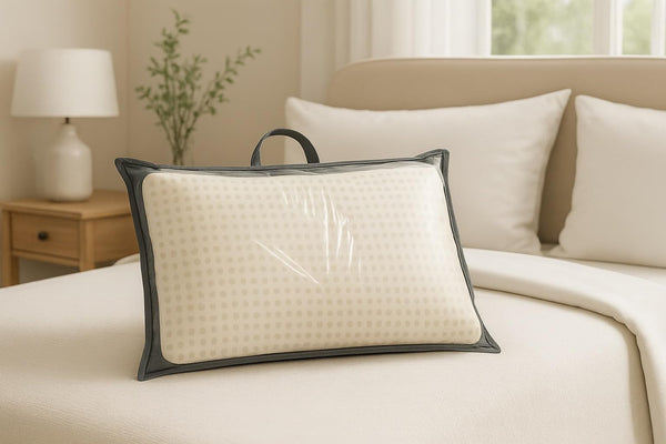Custodia porta cuscino professionale 81x51 cm grigio - busta salvaspazio con zip e manico TNT - ideale per hotel, ristoranti e catering