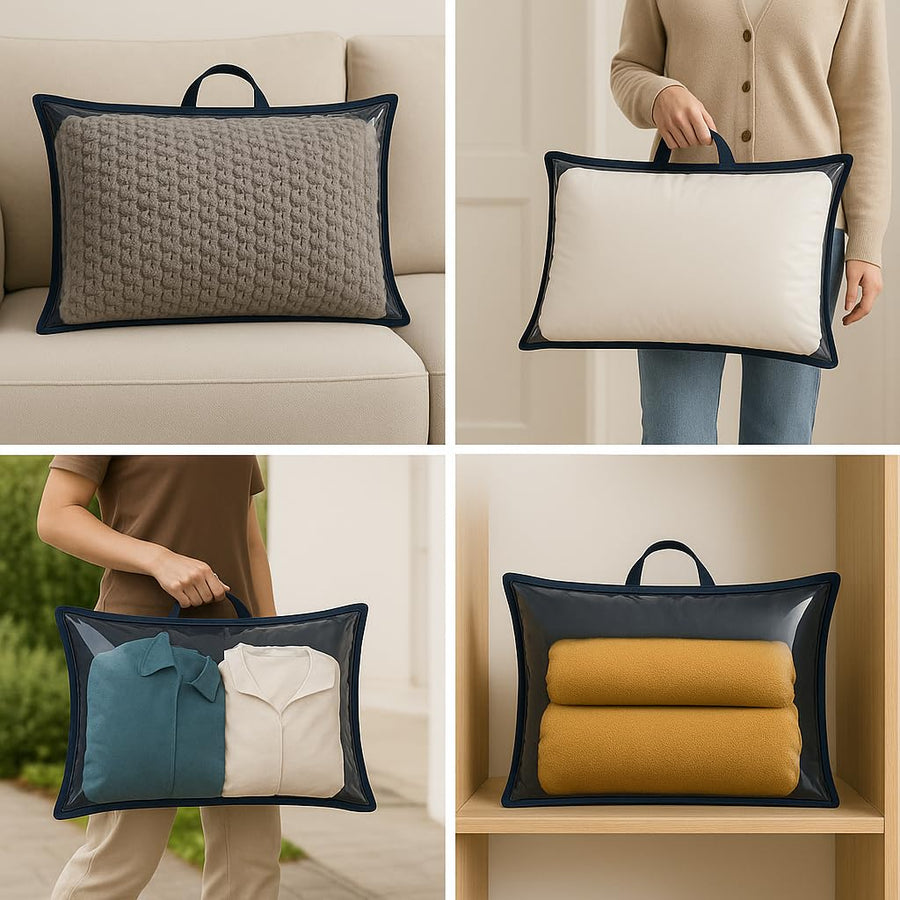 Custodia porta cuscino professionale 81x51 cm blu - busta salvaspazio con zip e manico TNT - ideale per hotel, ristoranti e catering