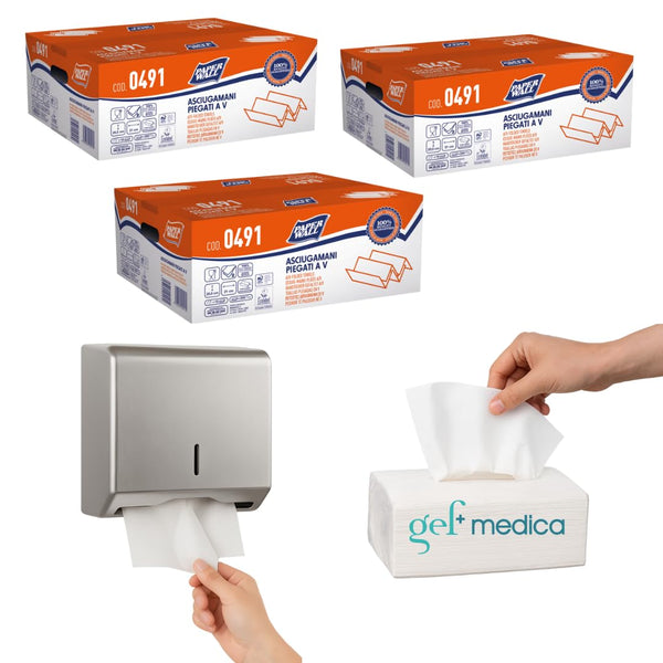 Asciugamani Piegati a V WALL0491 - 2 Veli Pura Cellulosa - 200 Fogli - Confezione 15 Pacchi (3.000 Fogli)