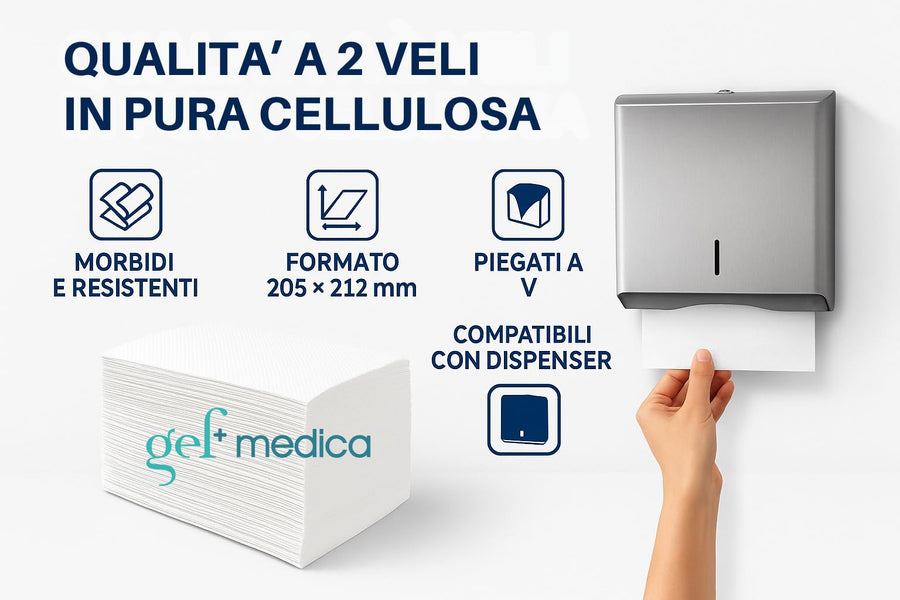 Asciugamani Piegati a V WALL0491 — 2 Veli Pura Cellulosa, 3.000 Fogli | GEF Medica