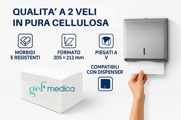Asciugamani Piegati a V WALL0491 - 2 Veli Pura Cellulosa - 200 Fogli - Confezione 15 Pacchi (3.000 Fogli)