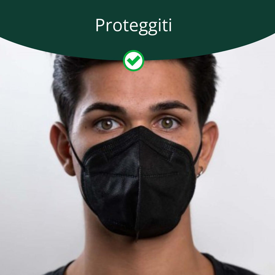 Mascherine FFP2 Nere CE Made in Italy — 25 pz imbustate singolarmente | GEF Medica