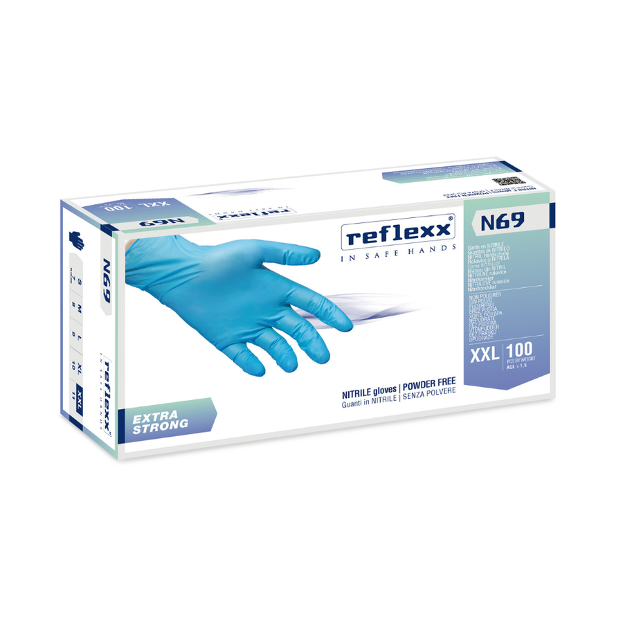Guanti monouso in Nitrile Azzurro: Reflexx N69 - 7,0 g | N69 | 10 Box da 100 pezzi