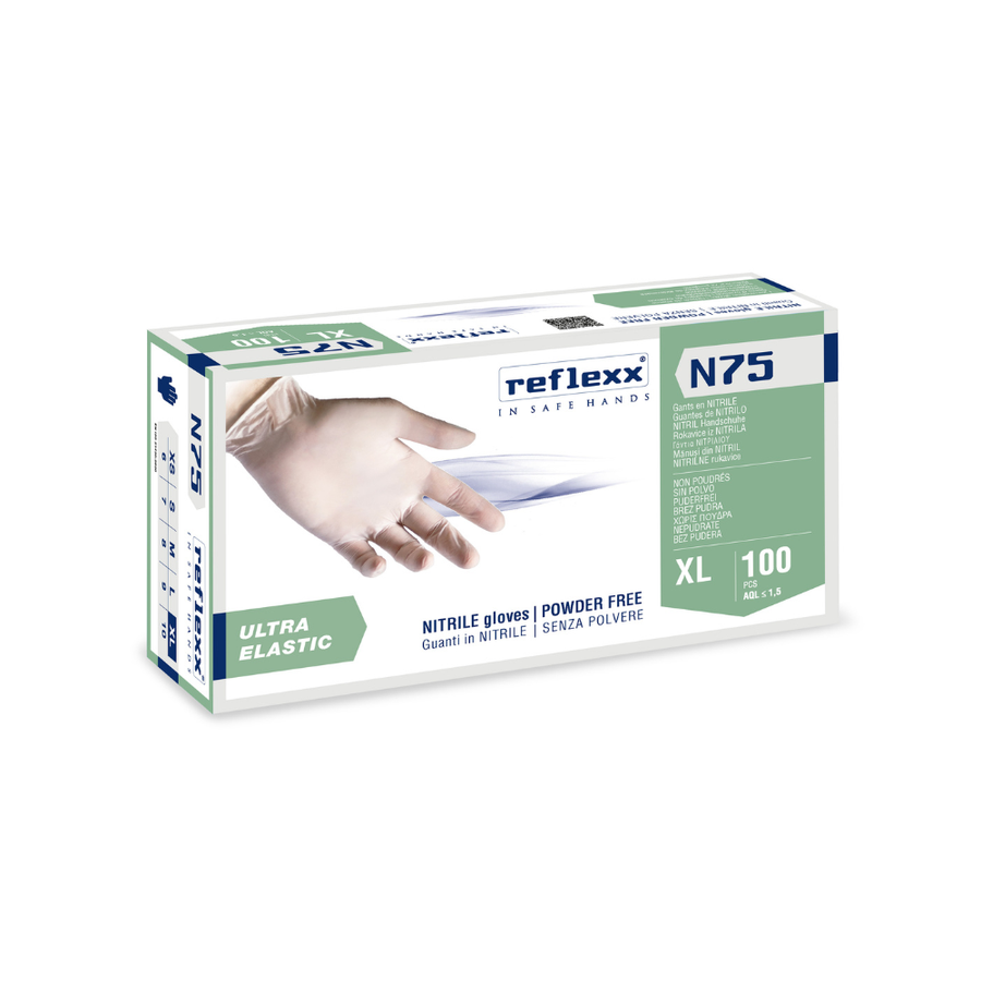 Guanti monouso in nitrile bianco elastico Reflexx N75 - 3,5 g | N75 | 10 box da 100 pezzi