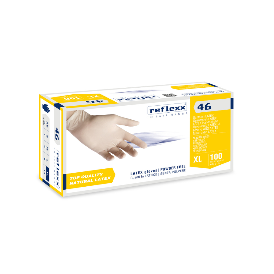 Guanti monouso in lattice senza polvere: Reflexx 46 - 5,7 g | 46 | 10 box da 100 pezzi