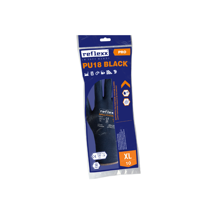Guanti supportati in poliuretano nero: Reflexx PU18 - 1 paio | PU18B | 100 paia
