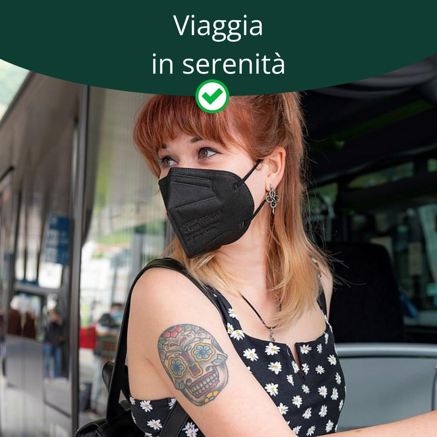 Mascherine FFP2 Nere CE Made in Italy — 25 pz imbustate singolarmente | GEF Medica