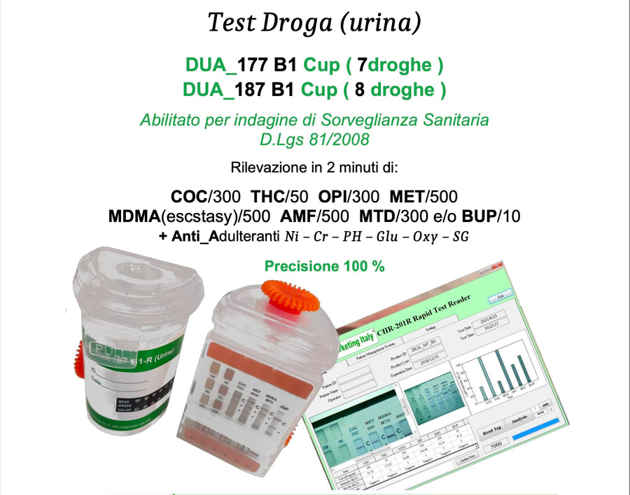 Test antidroga urinario Toxcup Ami professionale 7 o 8 droghe - box 25 test