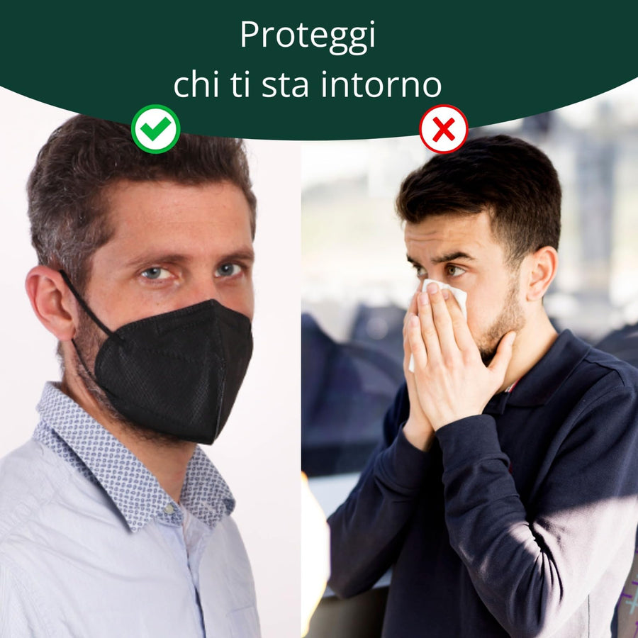 Mascherine FFP2 Nere CE Made in Italy — 25 pz imbustate singolarmente | GEF Medica