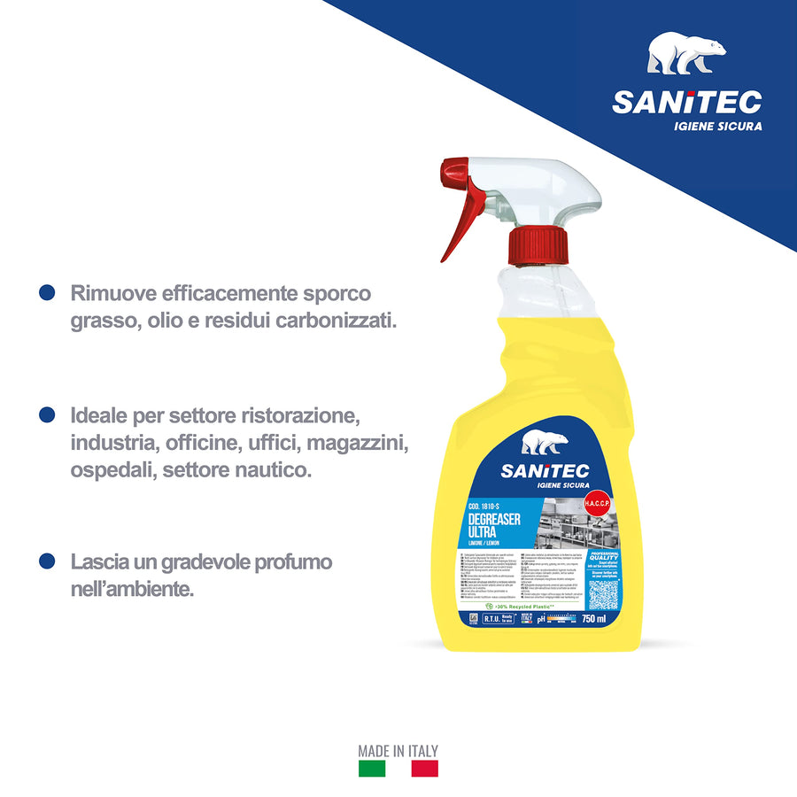 Degreaser Ultra Lemon 1810-S SANITEC - sgrassatore universale profumato al limone - 6 flaconi 750ml