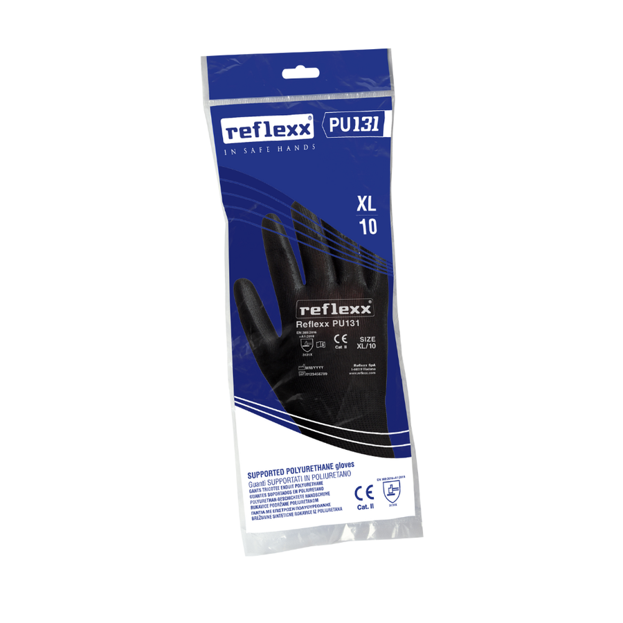 Guanti supportati in poliuretano nero: Reflexx PU131 - 1 paio | PU131 | 100 paia