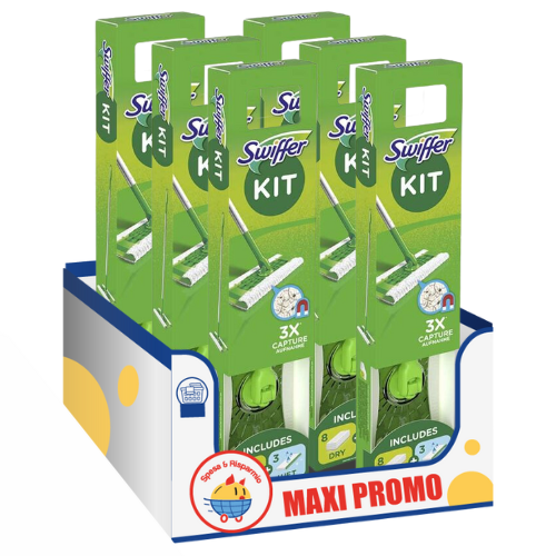 Swiffer Scopa Kit +8panni Omaggio +3panni Umidi – Cartone 6 pz