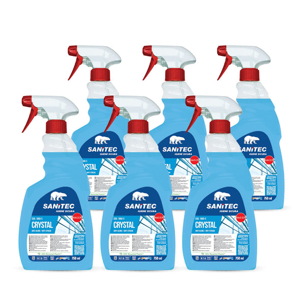 Crystal 1866-S SANITEC - Detergente Multiuso per Vetri e Specchi Anti-Alone - 6 Flaconi 750ml