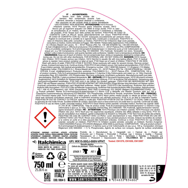 Sani Active 1804-S SANITEC - Sgrassatore Disinfettante Universale Presidio Medico Chirurgico Reg. 20440 - 6 Flaconi 750ml