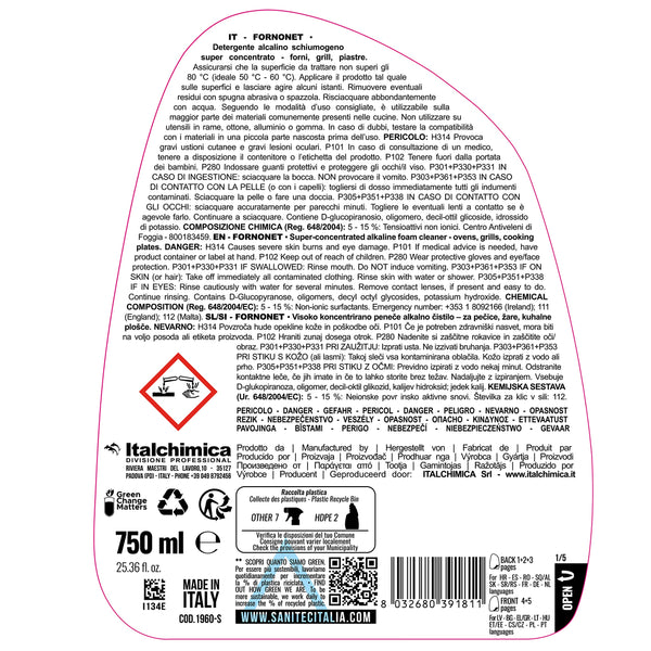 Sanitec 1960-S Fornonet - Detergente Alcalino Schiumogeno Forni Grill Piastre - Cartone 6 Flaconi da 750ml (4,5L Totali)
