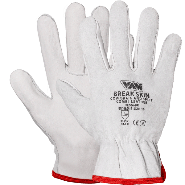 Guanti pelle combinata fiore e crosta bovina VAM Break Skin FE006-BR - bianco 240mm - cartone 100 paia