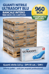 Guanti Nitrile ULTRASOFT Blu 3,0g - Pallet 960 Box - DPI III Cat. / DM Classe I - Trasporto Incluso