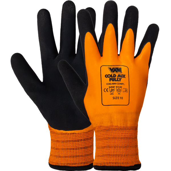 Guanti Acrilico Doppia Spalmatura Lattice VAM Cold Mix Fully NM-CDMFL - Arancione/Nero 240mm - Cartone 50 Paia