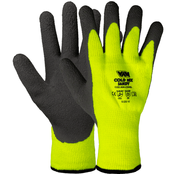 Guanti Acrilico Doppia Spalmatura Lattice VAM Cold Mix Sandy NM-CDMSL - Giallo/Grigio 260mm - Cartone 50 Paia