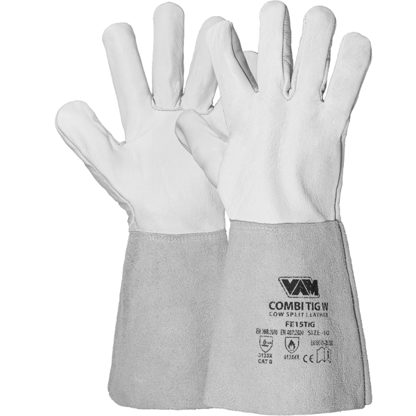 Guanti saldatura TIG pelle combinata VAM Combi TIG - giallo/bianco/blu - cartone 60 paia